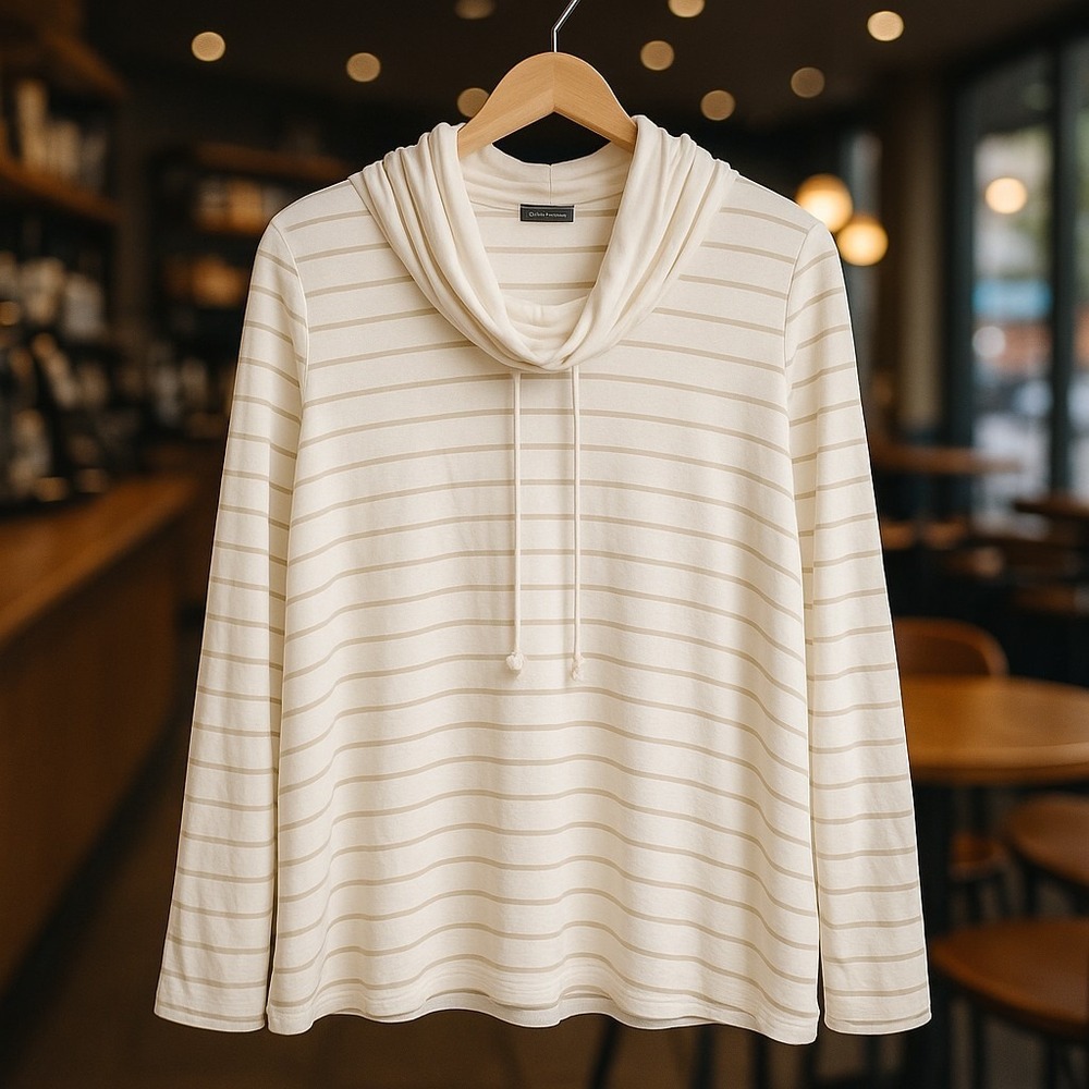 Chelsea & Theodore White Striped Cowl Neck Top XXL Built-In Tank Soft...‎